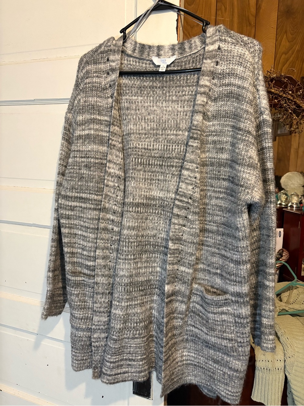 Time and Tru Gray Marled Open Cardigan
